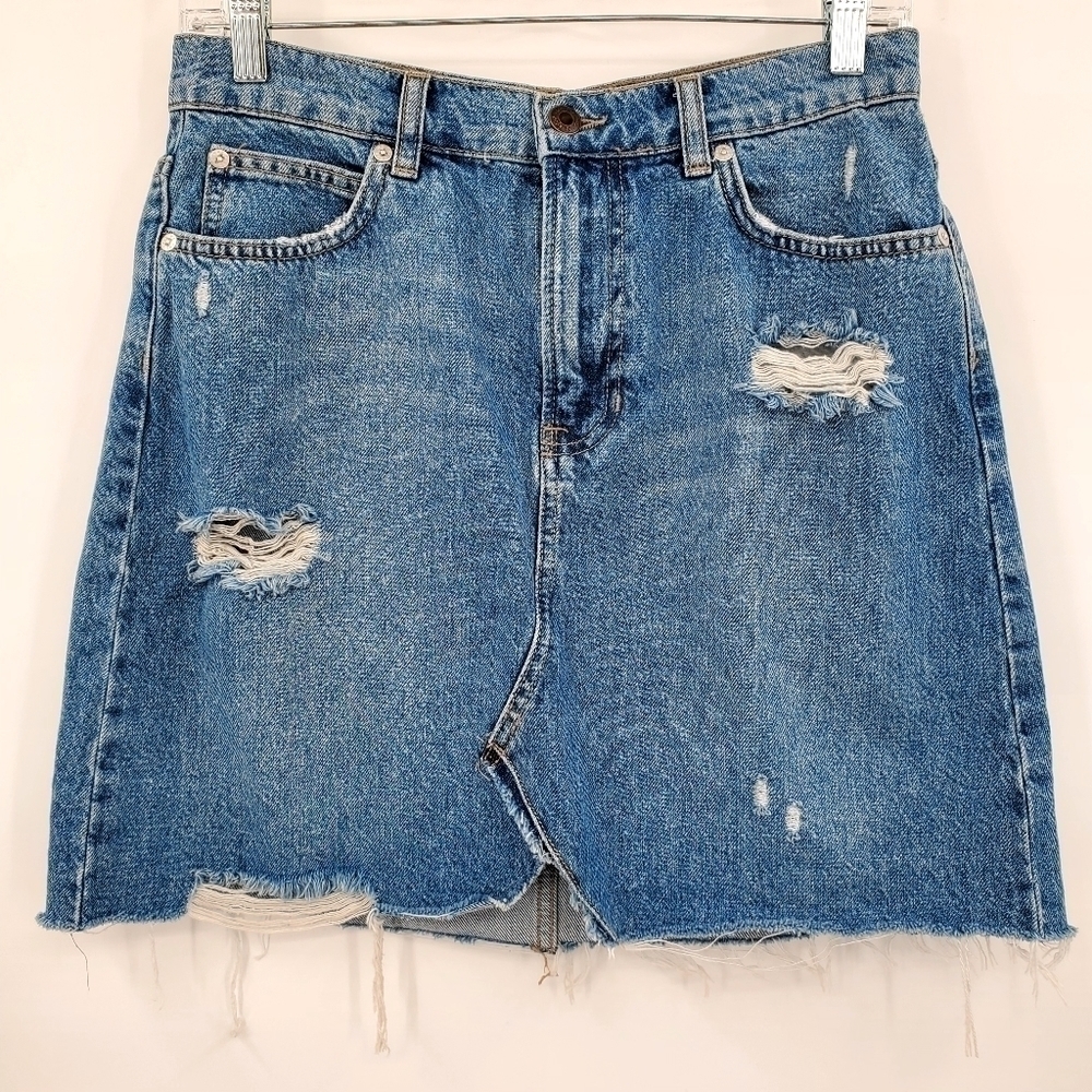 Free People Hallie Distressed Denim Skirt in Midstone